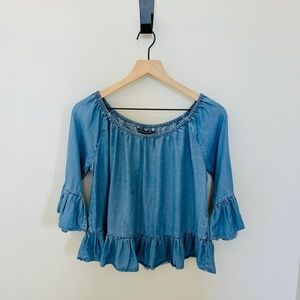 W118 by Walter Baker Chambray Denim Cold Shoulder Blouse Size  M